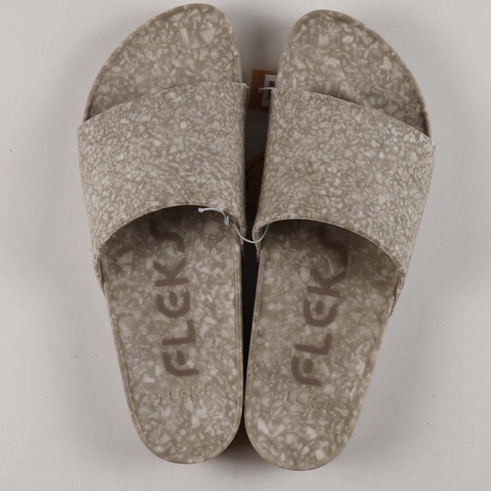 Fleks East Beach Slide Cobblestone Speckled Tan W 9-9.5 M 8-8.5 NWT